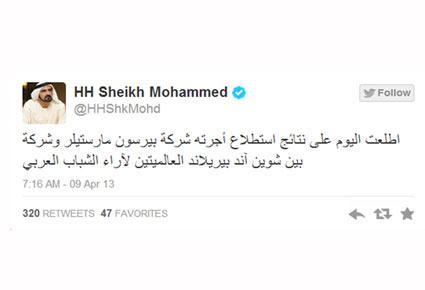 محمد بن راشد عبر تويتر: الإمارات تحتل المرتبة الأولى في تطلعات الشباب العربي وطموحاته